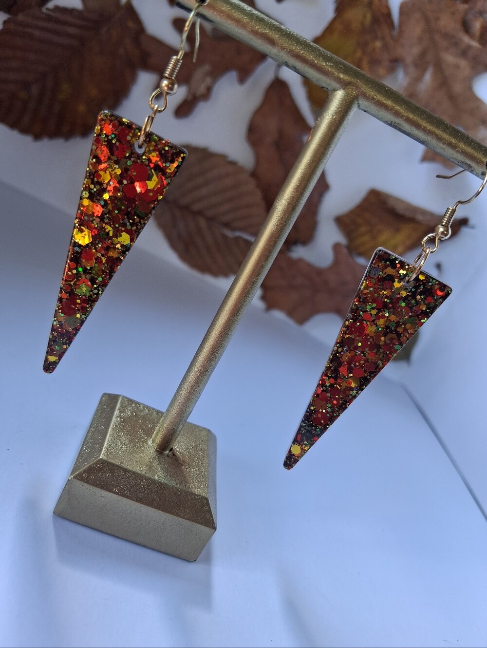✨ Autumn’s Fallen Spark- Hand Crafted Triangle Drop Earrings